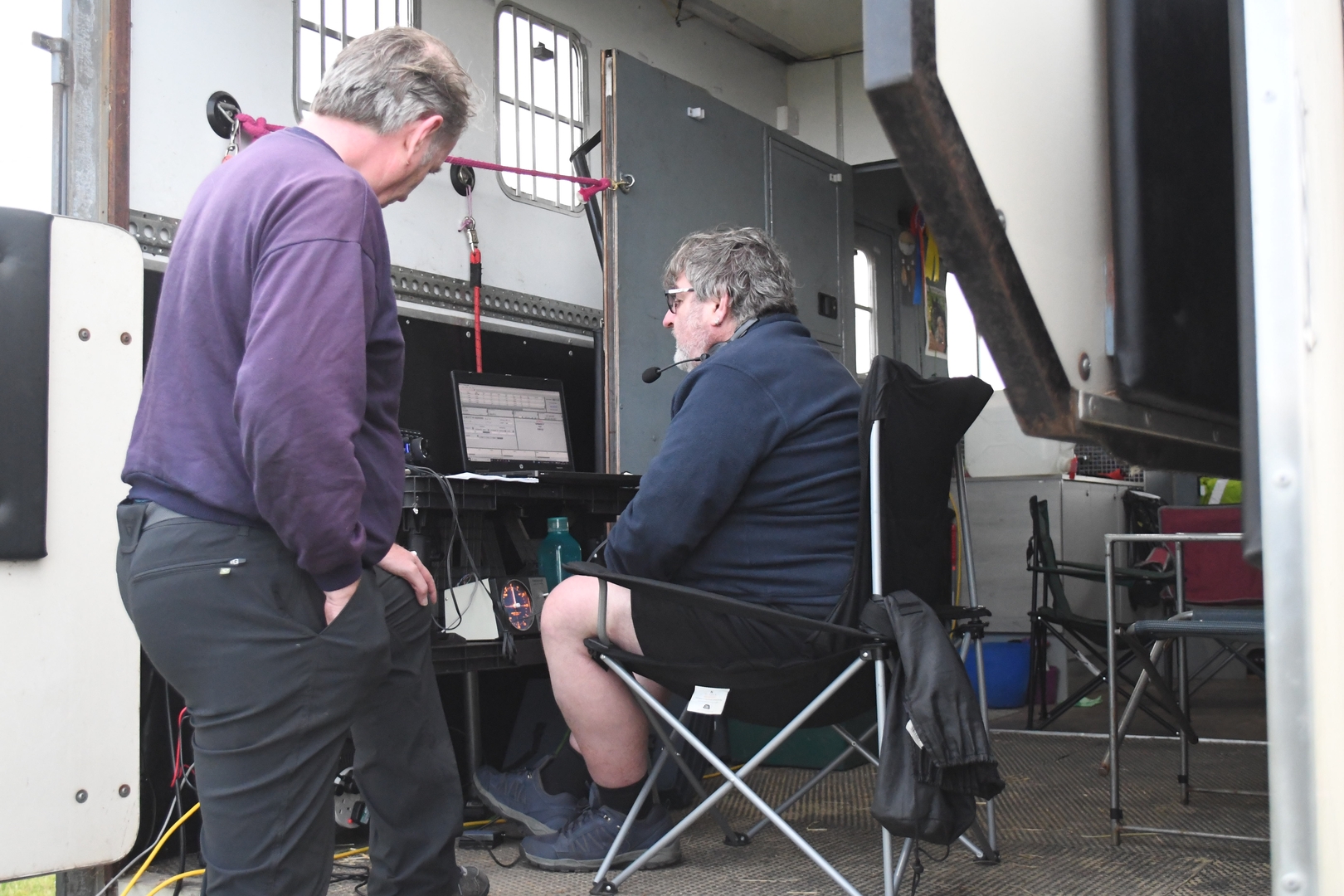 Greg 2W1BUF operating the 6m/4m station with Andy G7KNA observing
