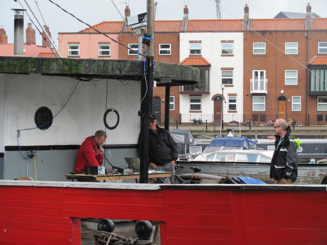 Mark M0SKV operating with Steve M6LWR and Martin M0JEA on the stern of the John Sebastian