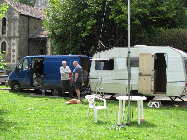 Cyril G3XED (left) with John M6GTT (right) and Jack (the dog)