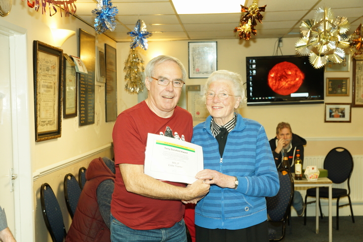 Eddie M0LJT receiving the Terry Dunsford Award from Pearl Dunsford